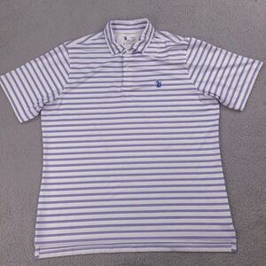 F&G TECH Golf Polo Shirt Mens XL White Striped Embroidered Alligator‎ USA Made
